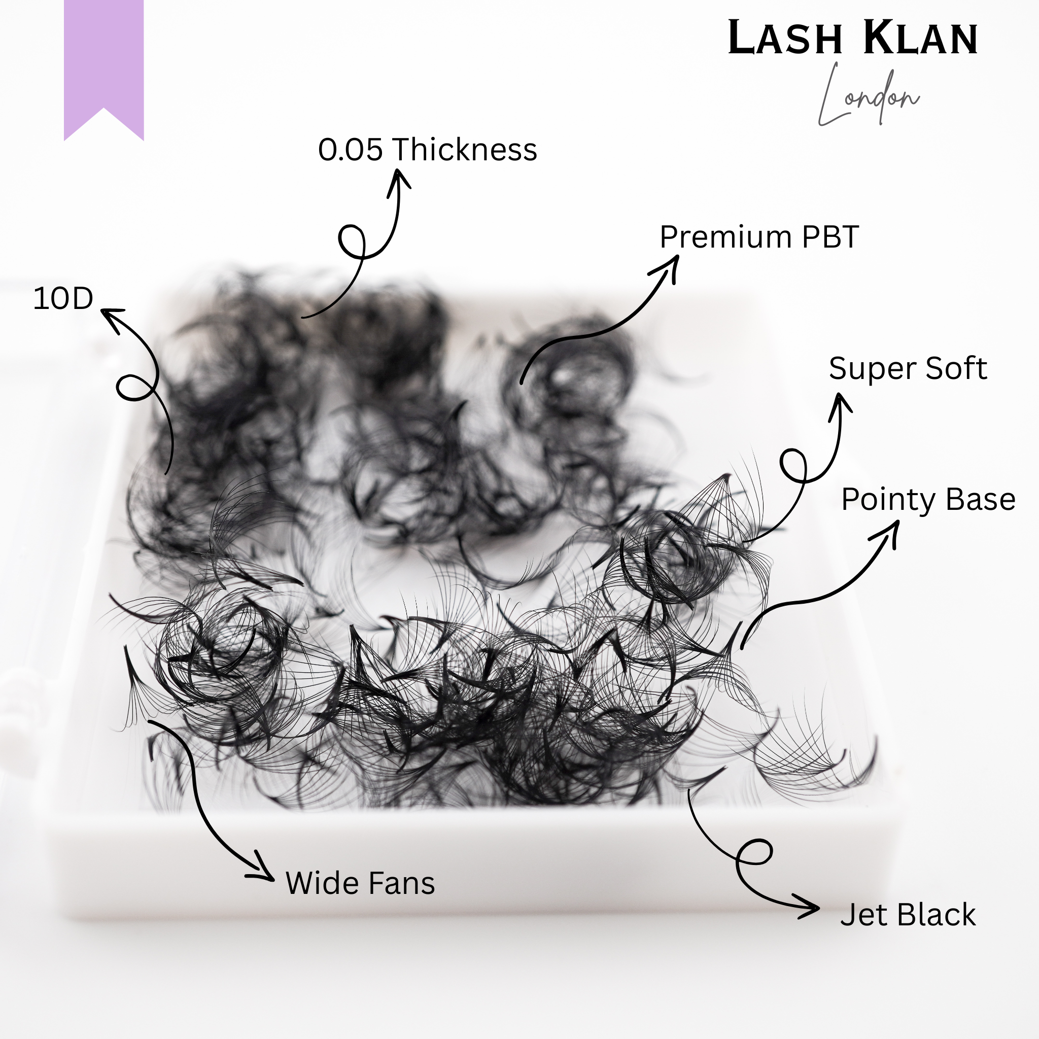 10D Pointy base Promade Fans lashes Russian Volume 0.05mm loose 500 Fans eyelash extension Lash Klan
