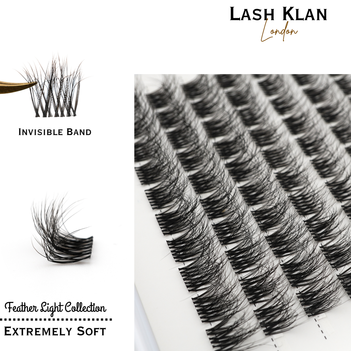 Lash Klan Ultra Fine DIY Lash Clusters – 120pcs, Invisible Band, Mixed Length 8–16mm, 0.05mm Lash Klan