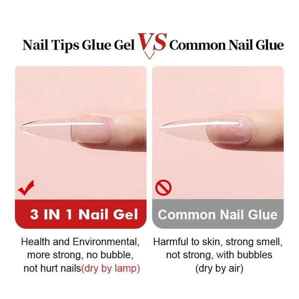 UV/LED 3 in 1 Functional Gel Nail tips Adhesive glue / base and builder gel